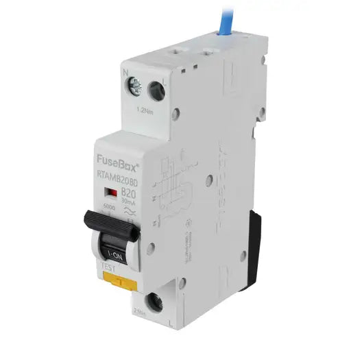 FuseBox 20A 1P+N Bidirectional Mini RCBO – Type A, 30mA, B Curve, 6kA