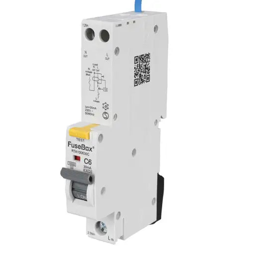 FuseBox 6A 1P+N 1 Module C Curve 10kA 30mA Type A RCBO